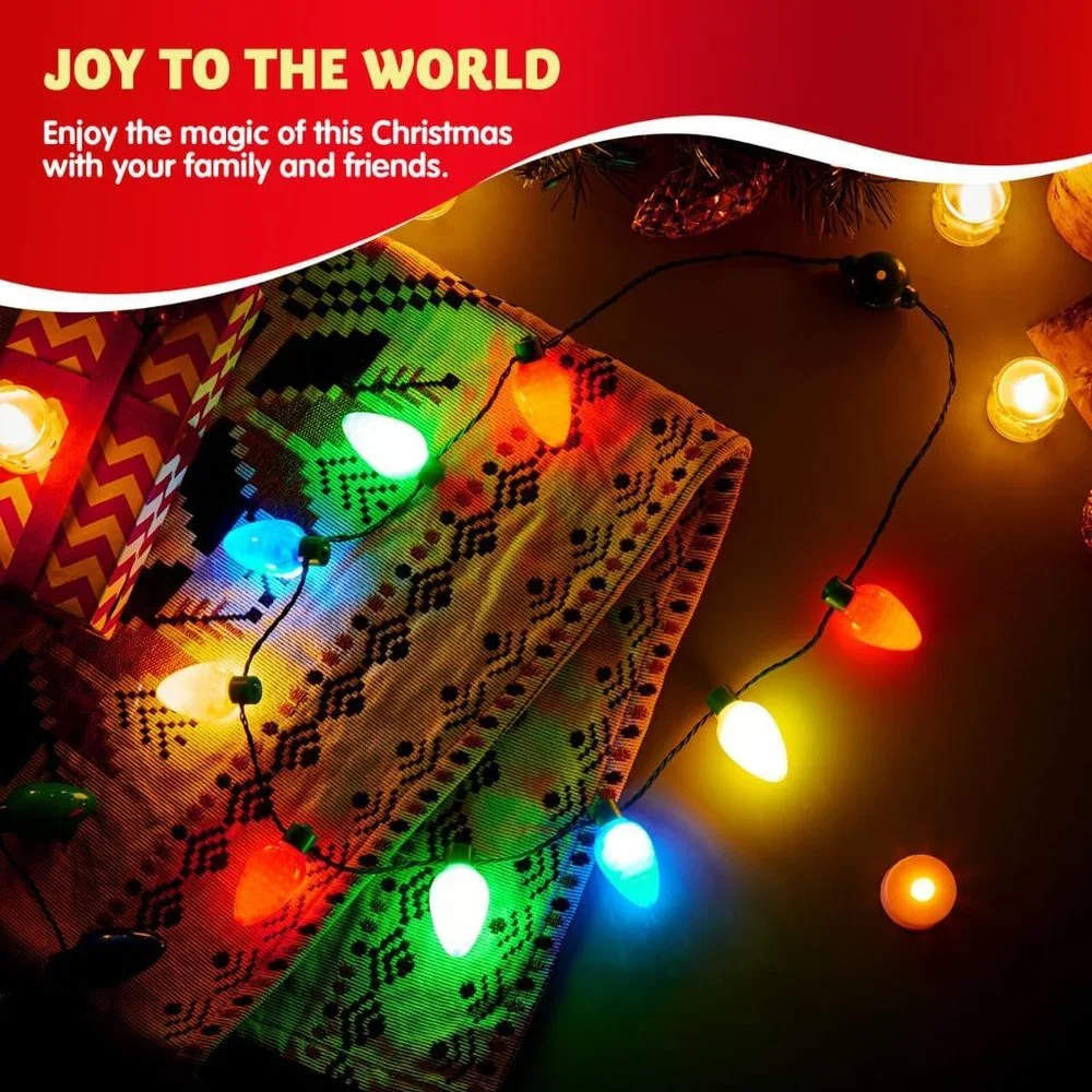 6 Packs Christmas LED Light Up Bulb Necklaces 9 Bulbs LED Necklaces Holiday Nack